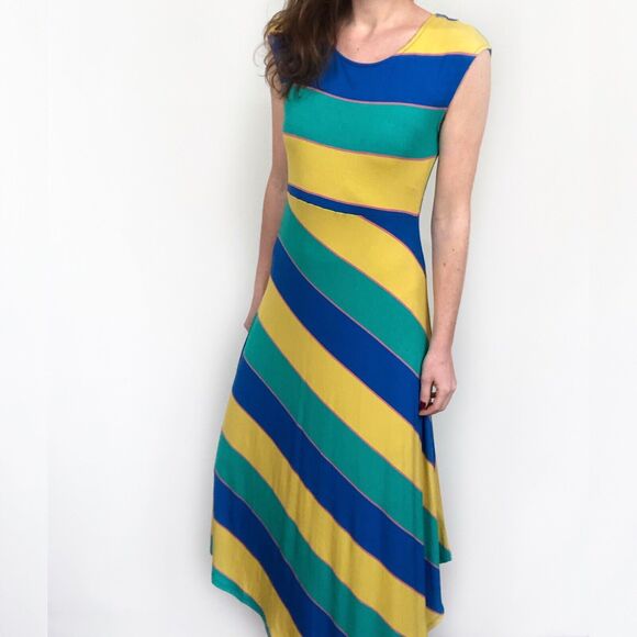 Spense Asymmetrical Colorful Stripe Sleeveless Dress Keyhole Back Womens Size XS - Picture 1 of 6